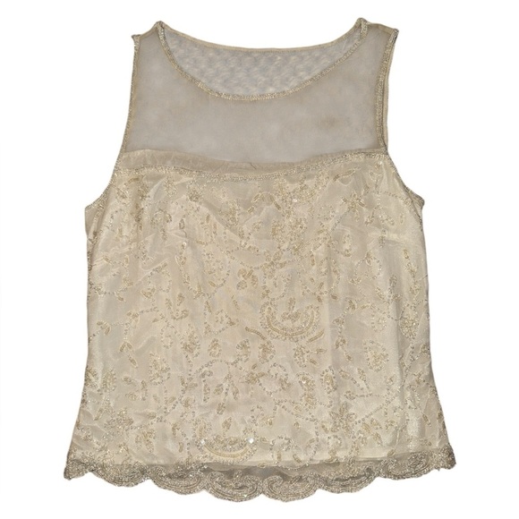 Papéll Boutique Evening vintage white beaded sheer collar blouse women’s size M - Picture 1 of 8